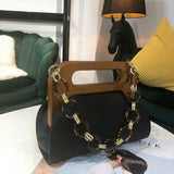 Women Luxury Handbag Wood Handle Bag Day Clutches Female Vintage Crossbody Bucket Bag Crossbody Bags PU Purse